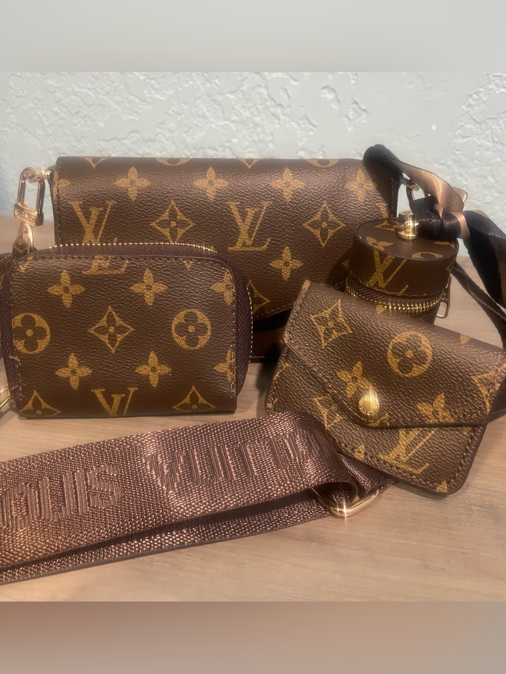 Brown Monogram Canvas Crossbody Set